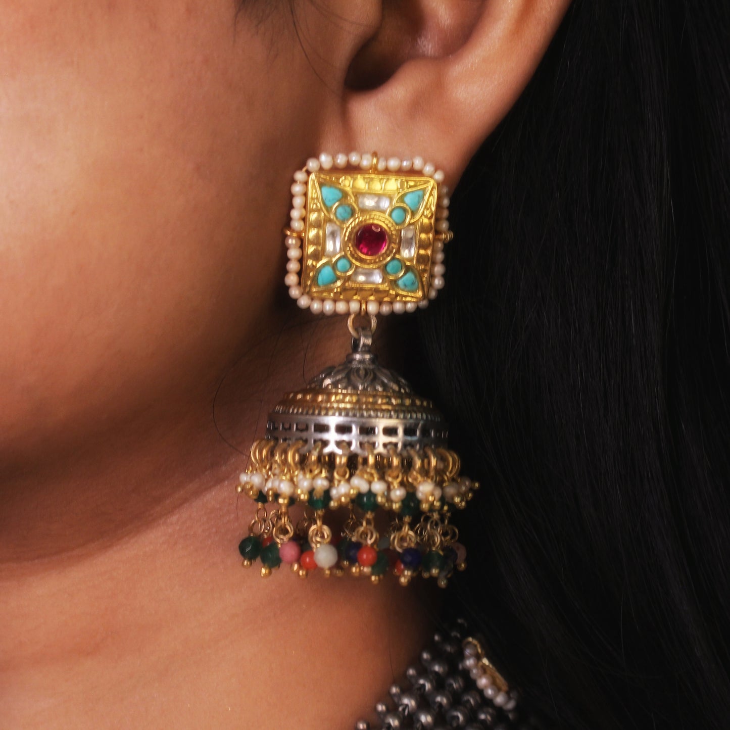 Royal Kundan & Silver Pearl Choker Set