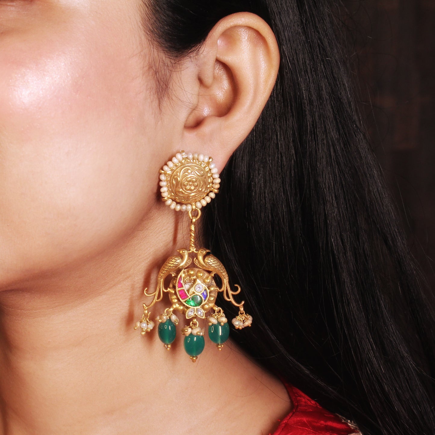 Enchanted Peacock Gold Dangler