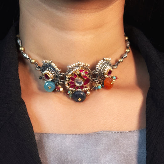 Antique Silver Kundan Choker