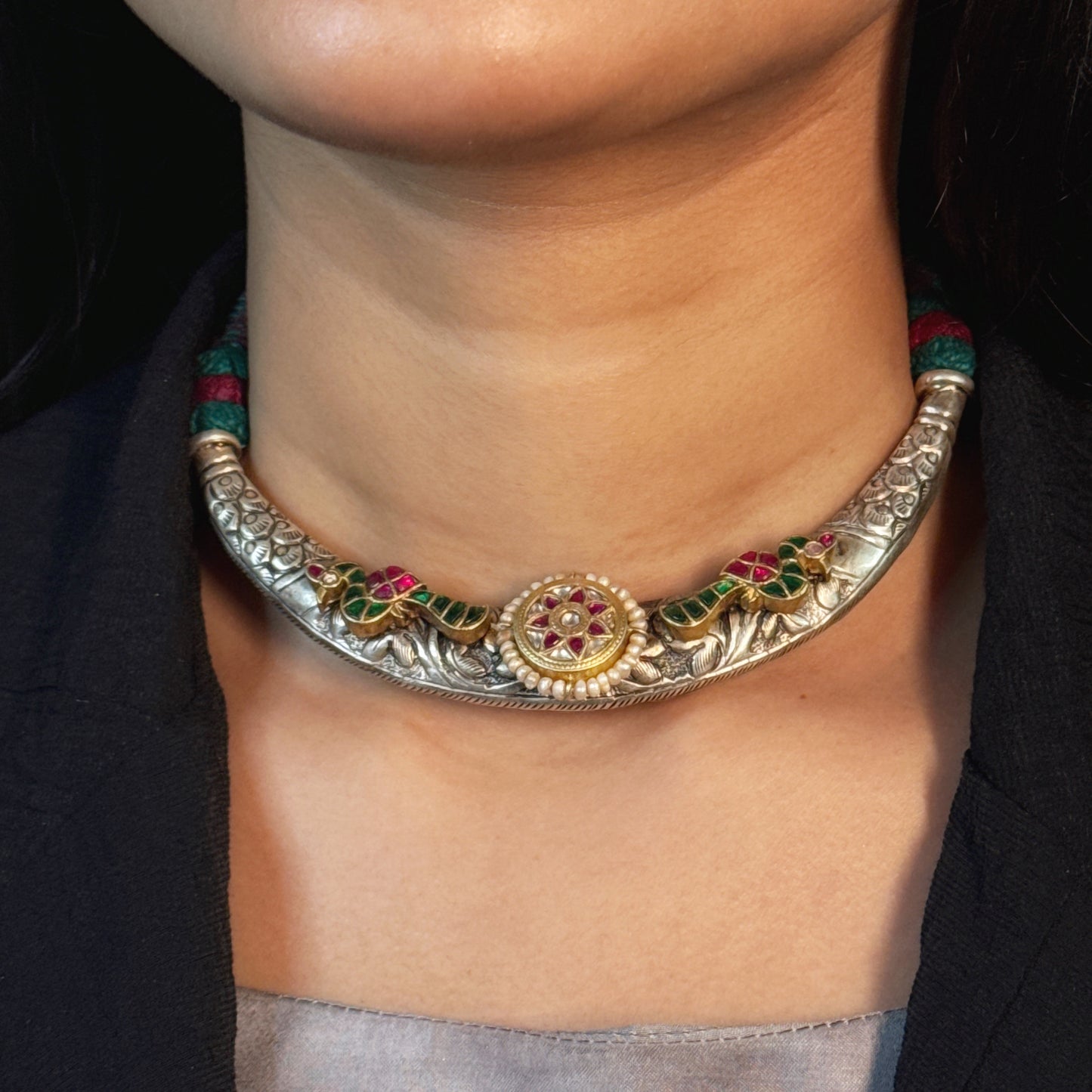 Ethnic Silver Enamel Hasli