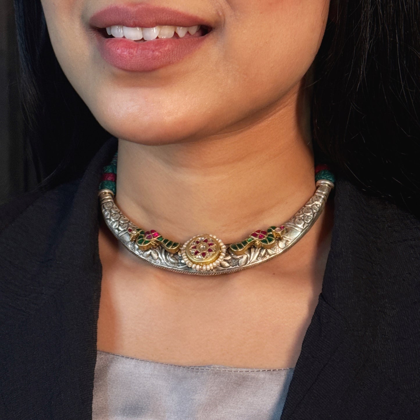 Ethnic Silver Enamel Hasli