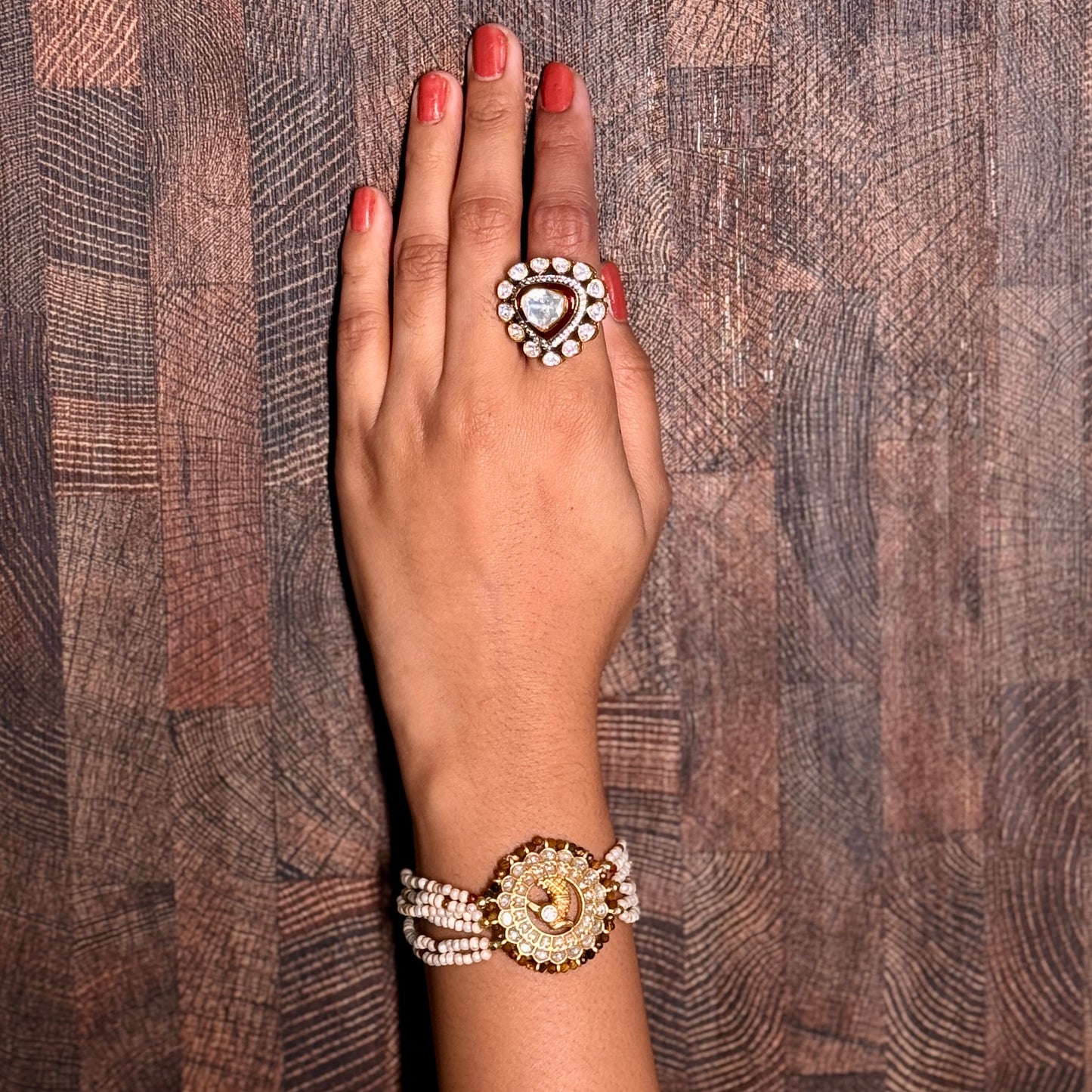 Grand Polki Pearl Medallion Bracelet