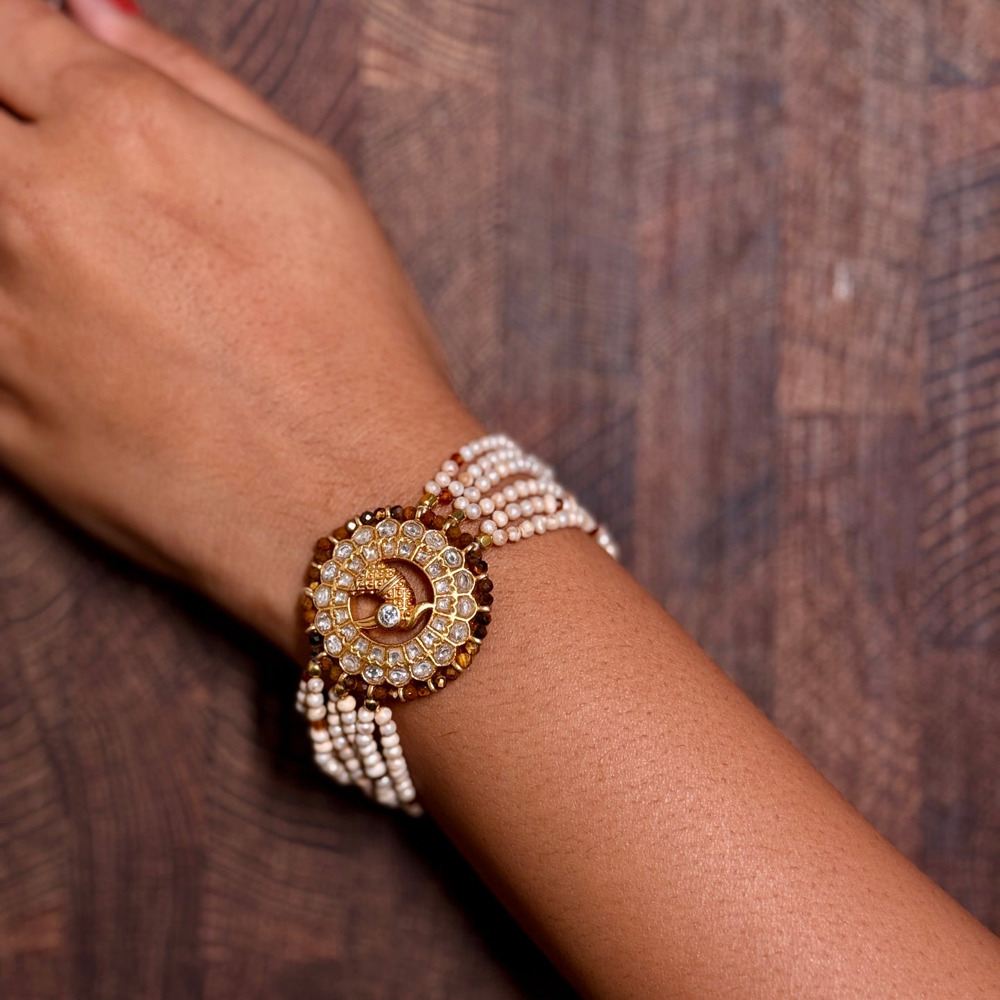 Grand Polki Pearl Medallion Bracelet