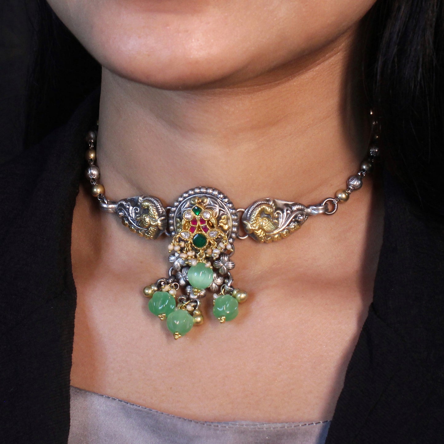 Mughal Emerald Crescent Choker